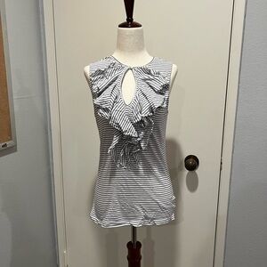 Ralph Lauren Black and White Striped Ruffle Blouse